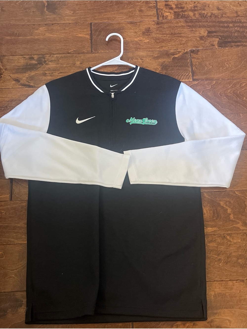 Nike Black and White Quarter-Zip Pullover with Green Script